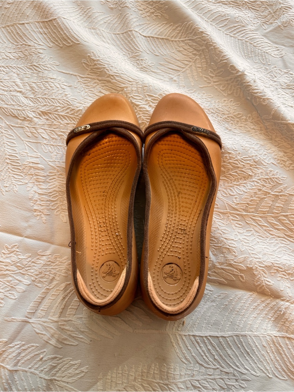 CROCS Women's Tan and Dark Brown Slip-On Ballet Flats